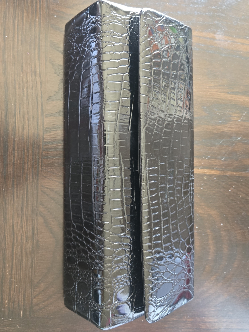 Glossy Black Croc-Embossed Clutch Wristlet
